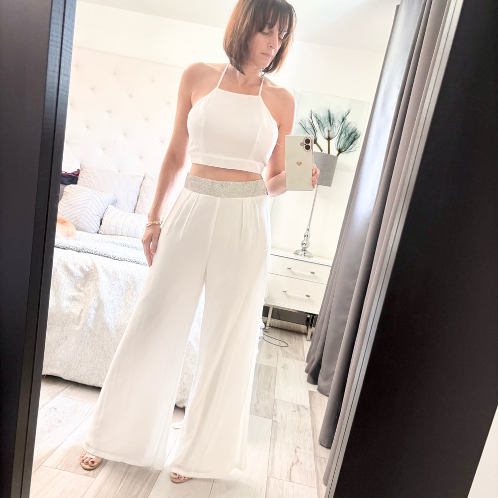 NWT Miss Avenue White Wide Leg 2pc pant set